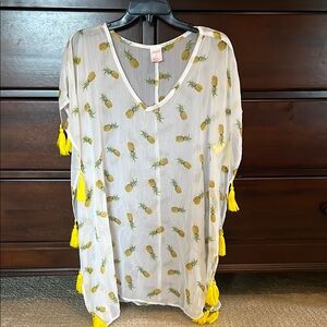 Pineapple Print Sheer Cover-Up with Tassels